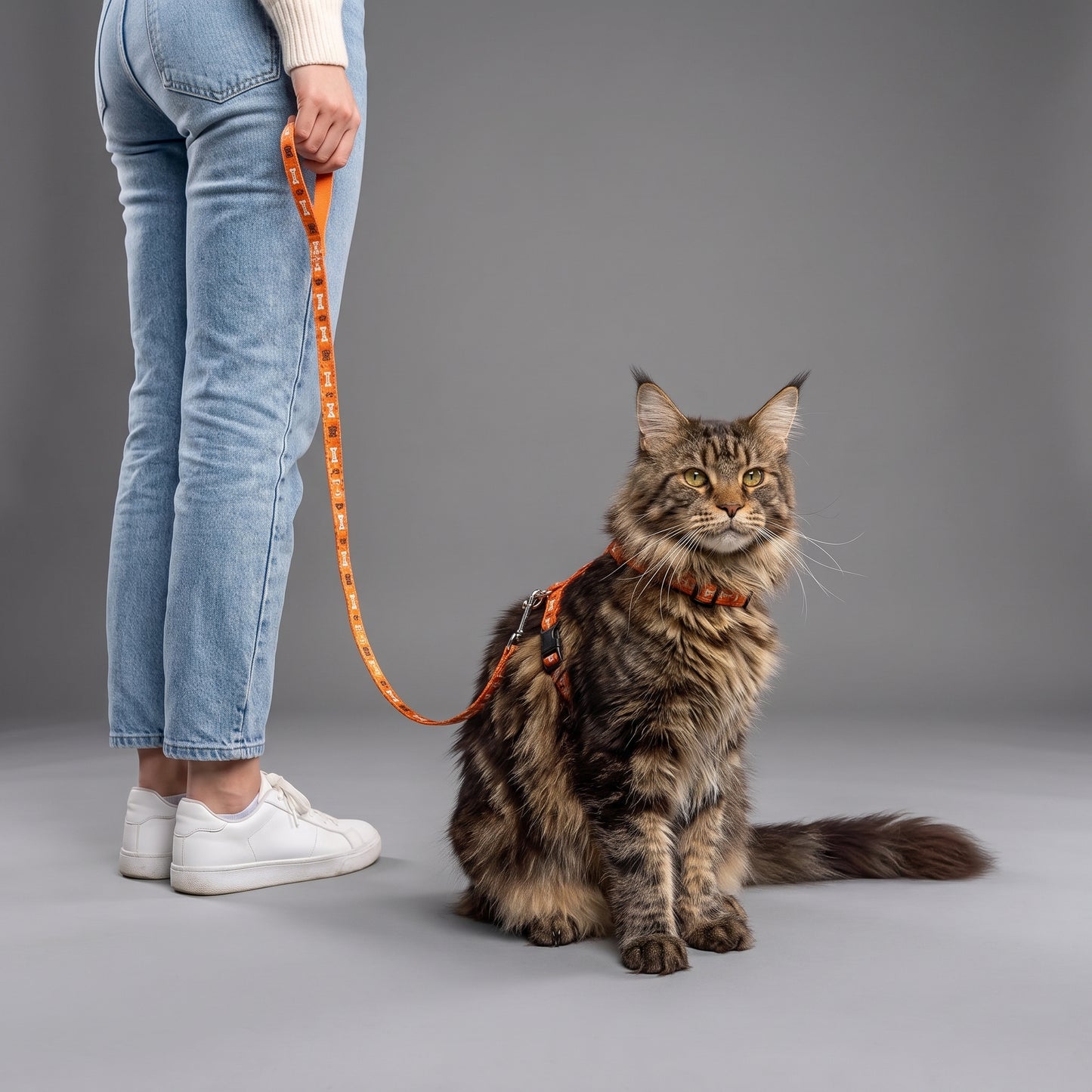 Adjustable Cat Harness & Leash Set – Paw & Bone Print