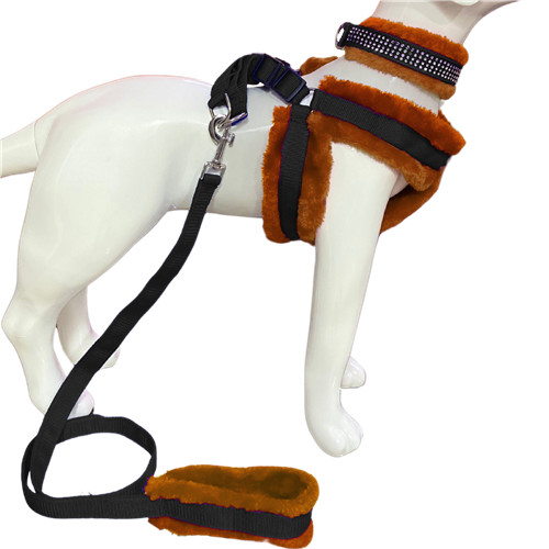 Soft Fur-Padded Dog Harness, Collar & Leash Set