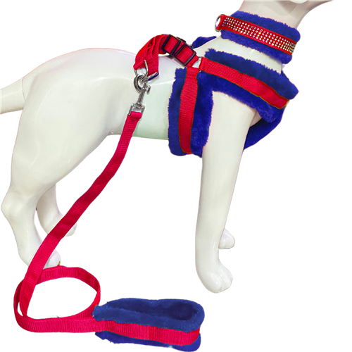Soft Fur-Padded Dog Harness, Collar & Leash Set