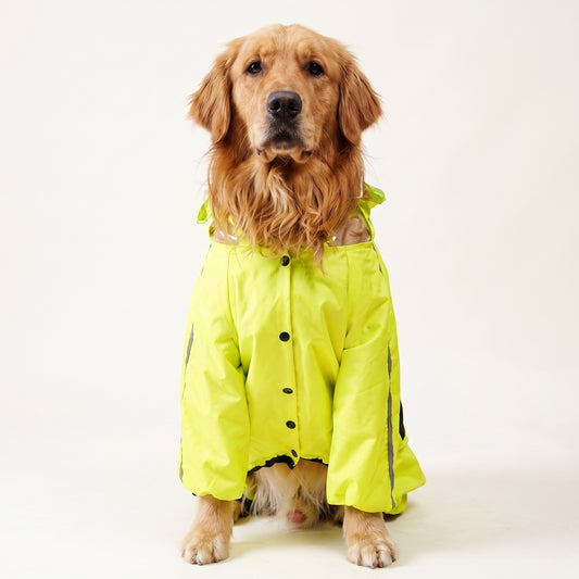 Neon Green Hooded Dog Raincoat