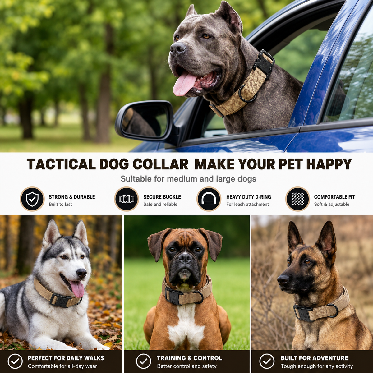 Heavy-Duty Tactical Dog Collar with Control Handle