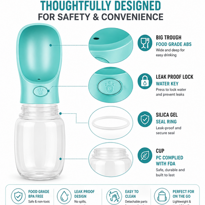Portable Pet Water Bottle with Built-In Bowl