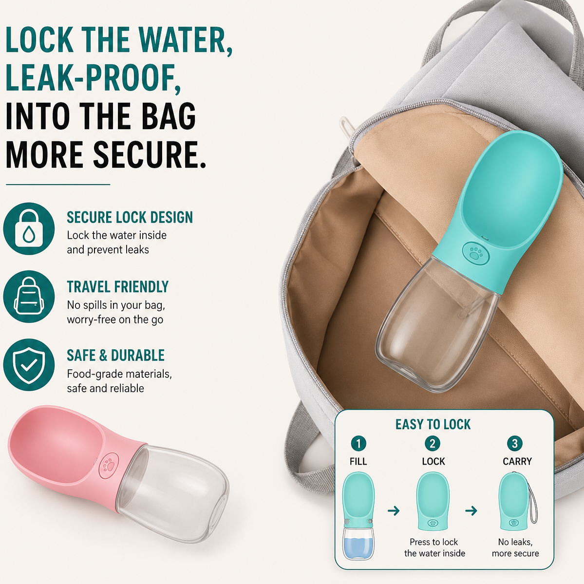 Portable Pet Water Bottle with Built-In Bowl