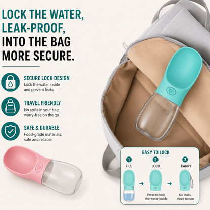 Portable Pet Water Bottle with Built-In Bowl