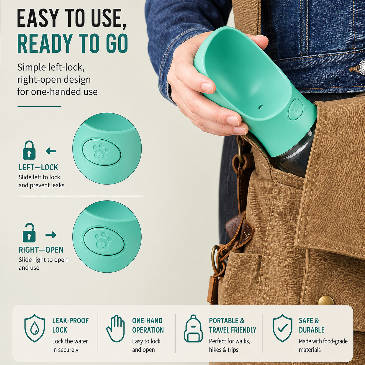 Portable Pet Water Bottle with Built-In Bowl