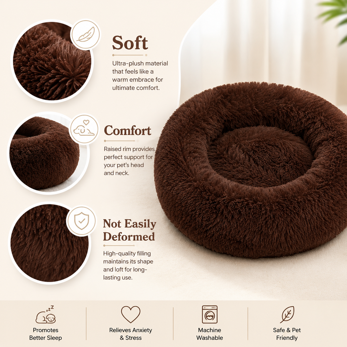 Reversible Round Donut Bed for Dogs & Cats