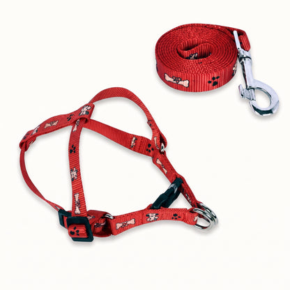 Adjustable Puppy Harness & Leash Set – Paw & Bone Print