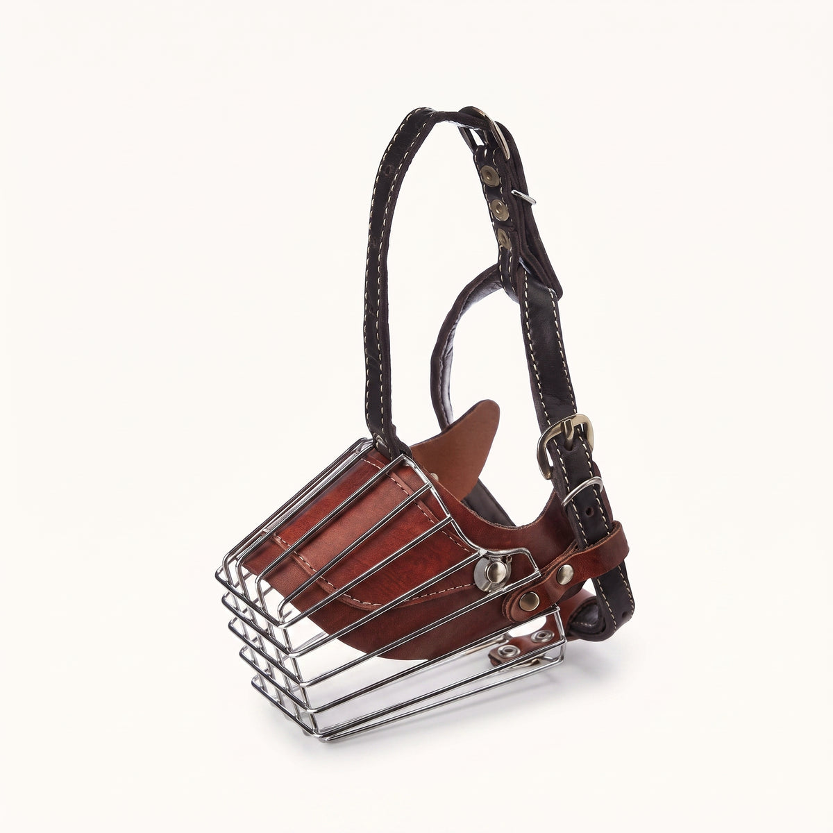 Iron Cage Basket Dog Muzzle with Adjustable Leather Strap