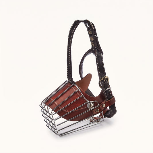 Iron Cage Basket Dog Muzzle with Adjustable Leather Strap