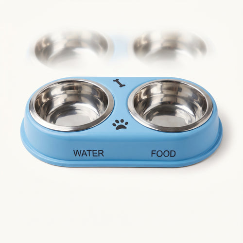 Stainless Steel Double Pet Bowl with Non-Skid Base – 200 ml
