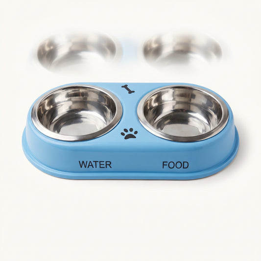 Stainless Steel Double Pet Bowl with Non-Skid Base – 200 ml