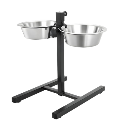 Dog Food Bowl Stand, Adjustable, U-Base Double Bowl Stand, Stainless Steel, Removable Bowls