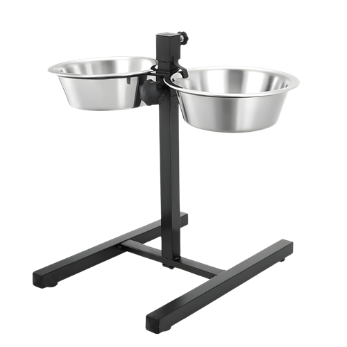 Dog Food Bowl Stand, Adjustable, U-Base Double Bowl Stand, Stainless Steel, Removable Bowls