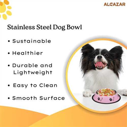 Stainless Steel Paw Bone Printed Food/Water Feeding Bowl for Dogs & Puppies
