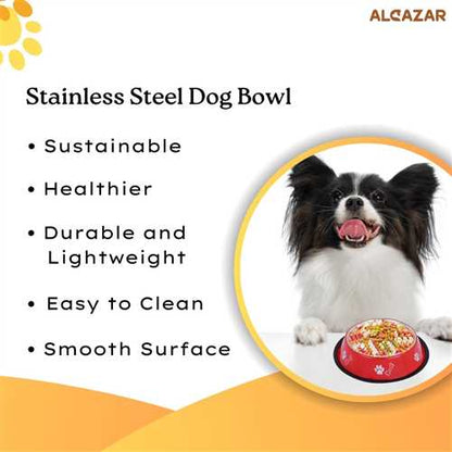 Stainless Steel Paw Bone Printed Food/Water Feeding Bowl for Dogs & Puppies