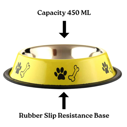 Stainless Steel Paw Bone Printed Food/Water Feeding Bowl for Dogs & Puppies