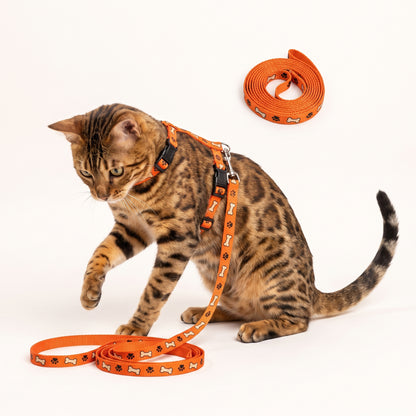 Adjustable Cat Harness & Leash Set – Paw & Bone Print