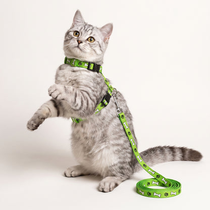 Adjustable Cat Harness & Leash Set – Paw & Bone Print