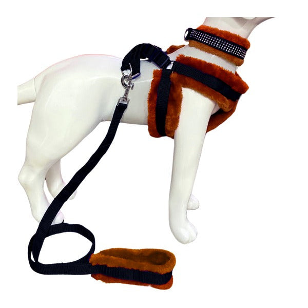 Soft Fur-Padded Dog Harness, Collar & Leash Set