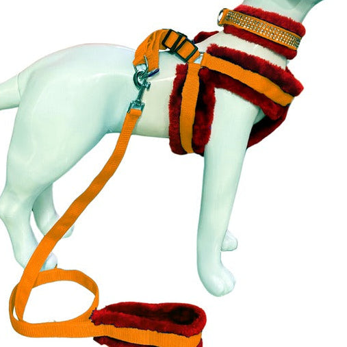 Soft Fur-Padded Dog Harness, Collar & Leash Set