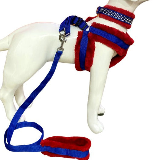 Soft Fur-Padded Dog Harness, Collar & Leash Set