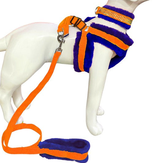Soft Fur-Padded Dog Harness, Collar & Leash Set