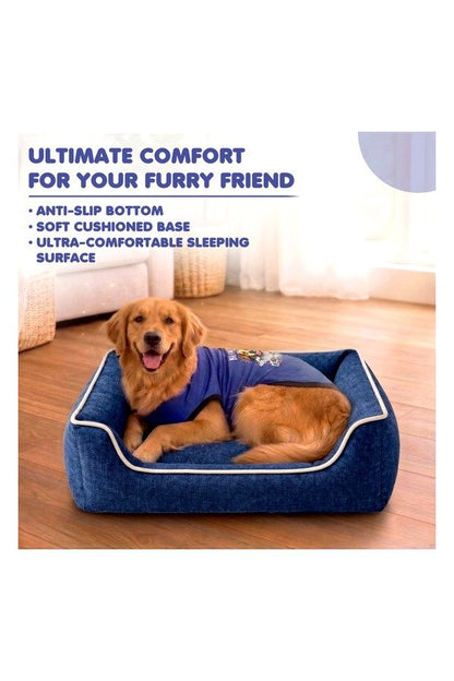 Premium Solid Dog Bed – Soft Linen Feel Orthopedic Pet Bed with Bolsters, Washable & Anti-Slip Base (Blue Grey, All Sizes Dogs)