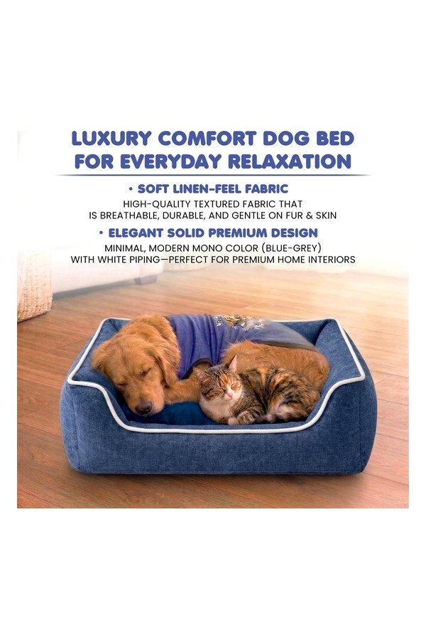 Premium Solid Dog Bed – Soft Linen Feel Orthopedic Pet Bed with Bolsters, Washable & Anti-Slip Base (Blue Grey, All Sizes Dogs)