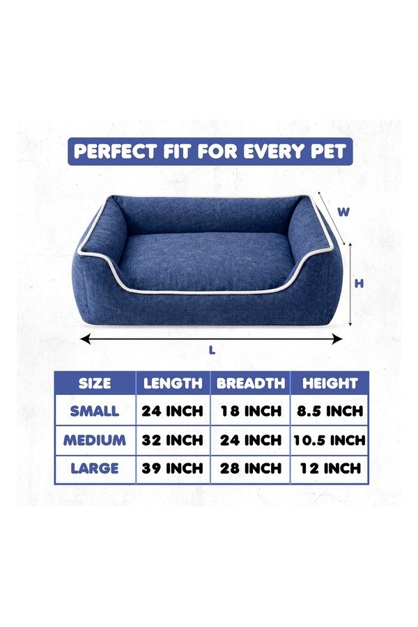 Premium Solid Dog Bed – Soft Linen Feel Orthopedic Pet Bed with Bolsters, Washable & Anti-Slip Base (Blue Grey, All Sizes Dogs)