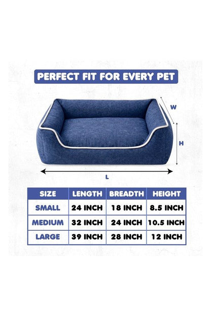 Premium Solid Dog Bed – Soft Linen Feel Orthopedic Pet Bed with Bolsters, Washable & Anti-Slip Base (Blue Grey, All Sizes Dogs)