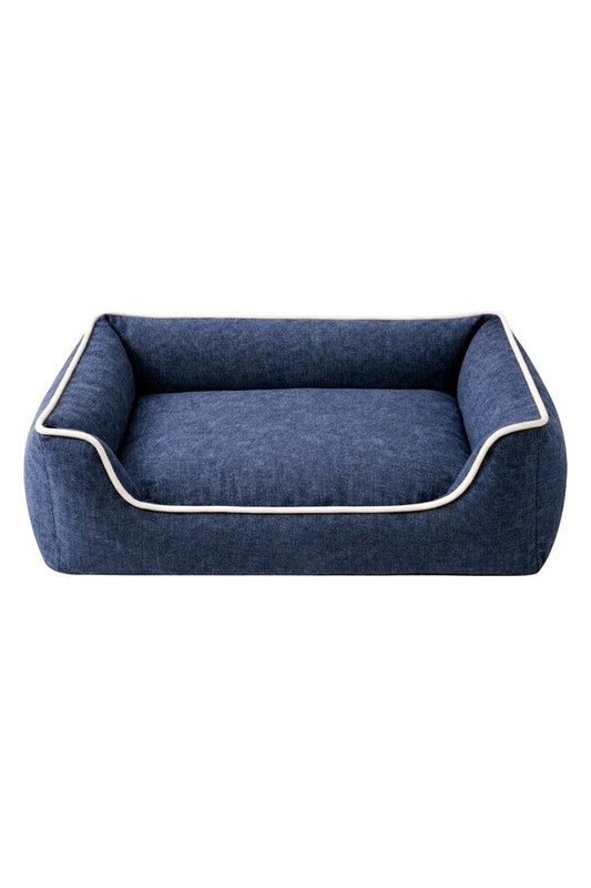 Premium Solid Dog Bed – Soft Linen Feel Orthopedic Pet Bed with Bolsters, Washable & Anti-Slip Base (Blue Grey, All Sizes Dogs)