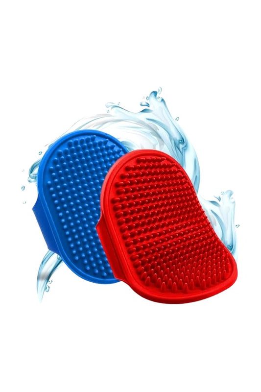 Grooming palm Gloves Shampoo Washing Soothing Rubber for Dogs & Cats (Assorted Color, Pack of 2)