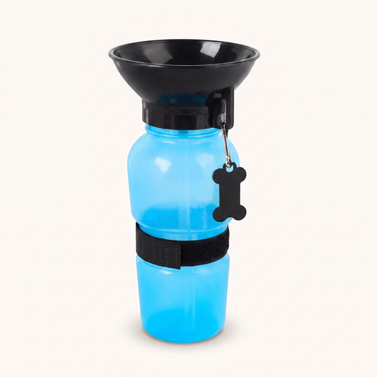 Portable Pet Water Bottle with Attached Bowl & Strap