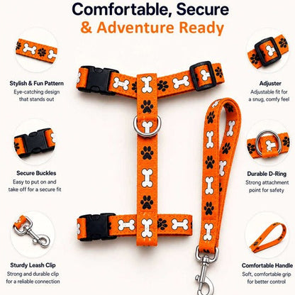 Adjustable Cat Harness & Leash Set – Paw & Bone Print