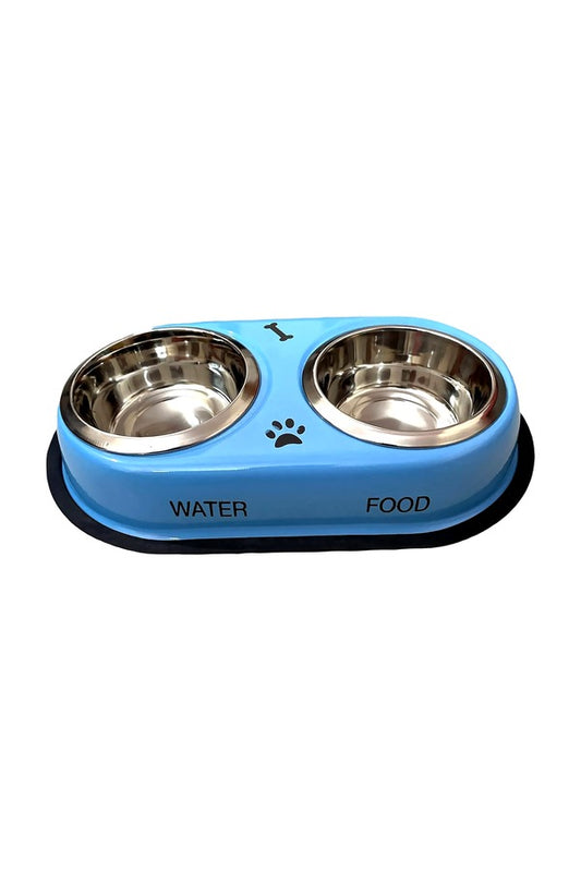 Stainless Steel Double Diner Dogs and Cat Food Bowls with Anti Slip (200Ml, Assorted)