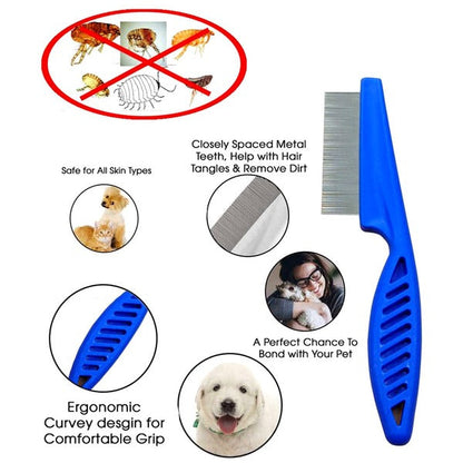 Stainless Steel Flea Comb for Dogs & Cats – Blue