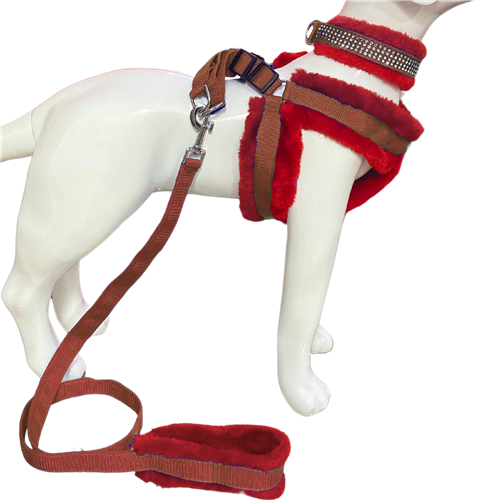 Soft Fur-Padded Dog Harness, Collar & Leash Set