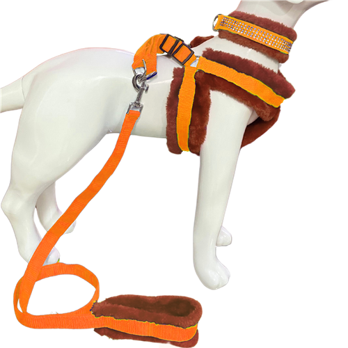 Soft Fur-Padded Dog Harness, Collar & Leash Set