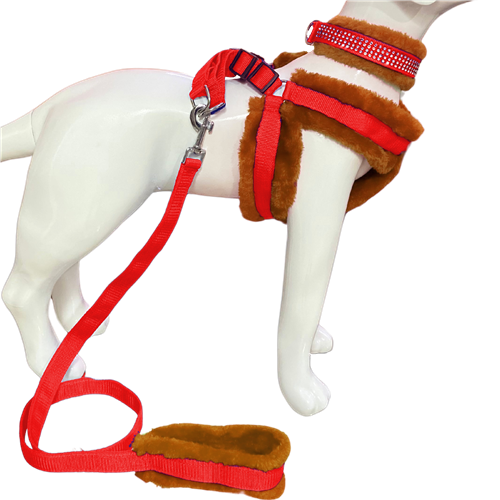 Soft Fur-Padded Dog Harness, Collar & Leash Set