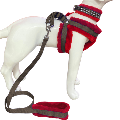Soft Fur-Padded Dog Harness, Collar & Leash Set