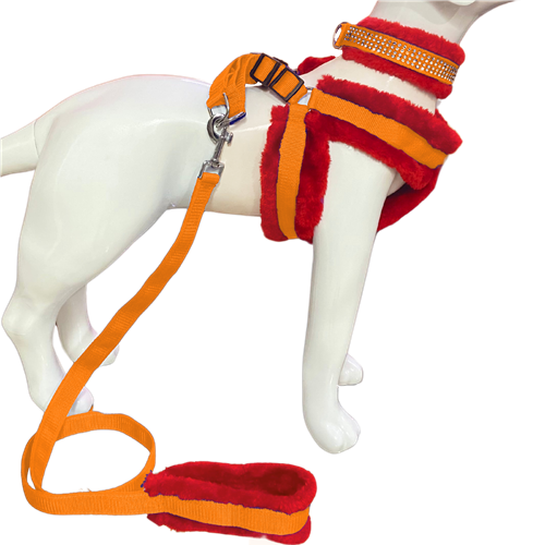 Soft Fur-Padded Dog Harness, Collar & Leash Set