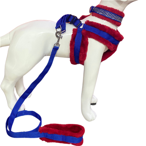 Soft Fur-Padded Dog Harness, Collar & Leash Set