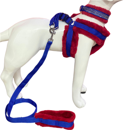 Soft Fur-Padded Dog Harness, Collar & Leash Set